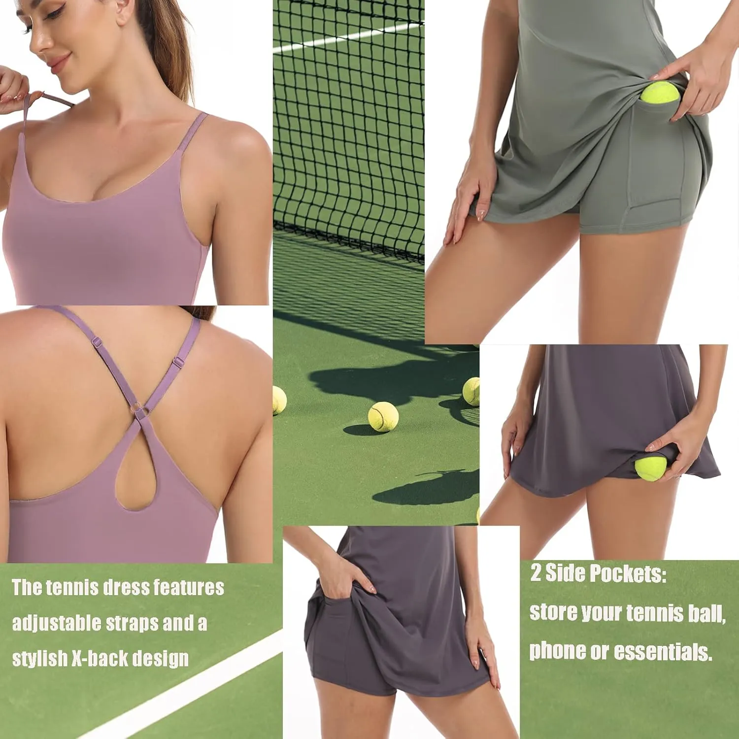 Womens Eazy Peezy Tennis Dress, Workout Dress with Shorts & Bra Golf Athletic Dresses for Women