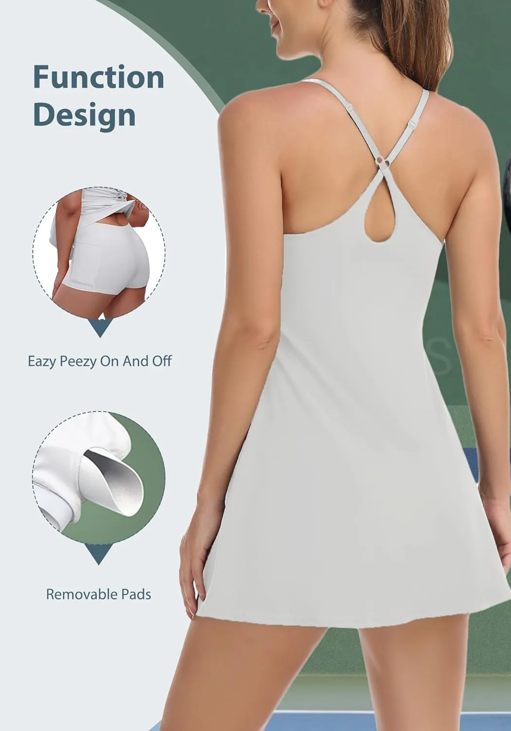Womens Eazy Peezy Tennis Dress, Workout Dress with Shorts & Bra Golf Athletic Dresses for Women