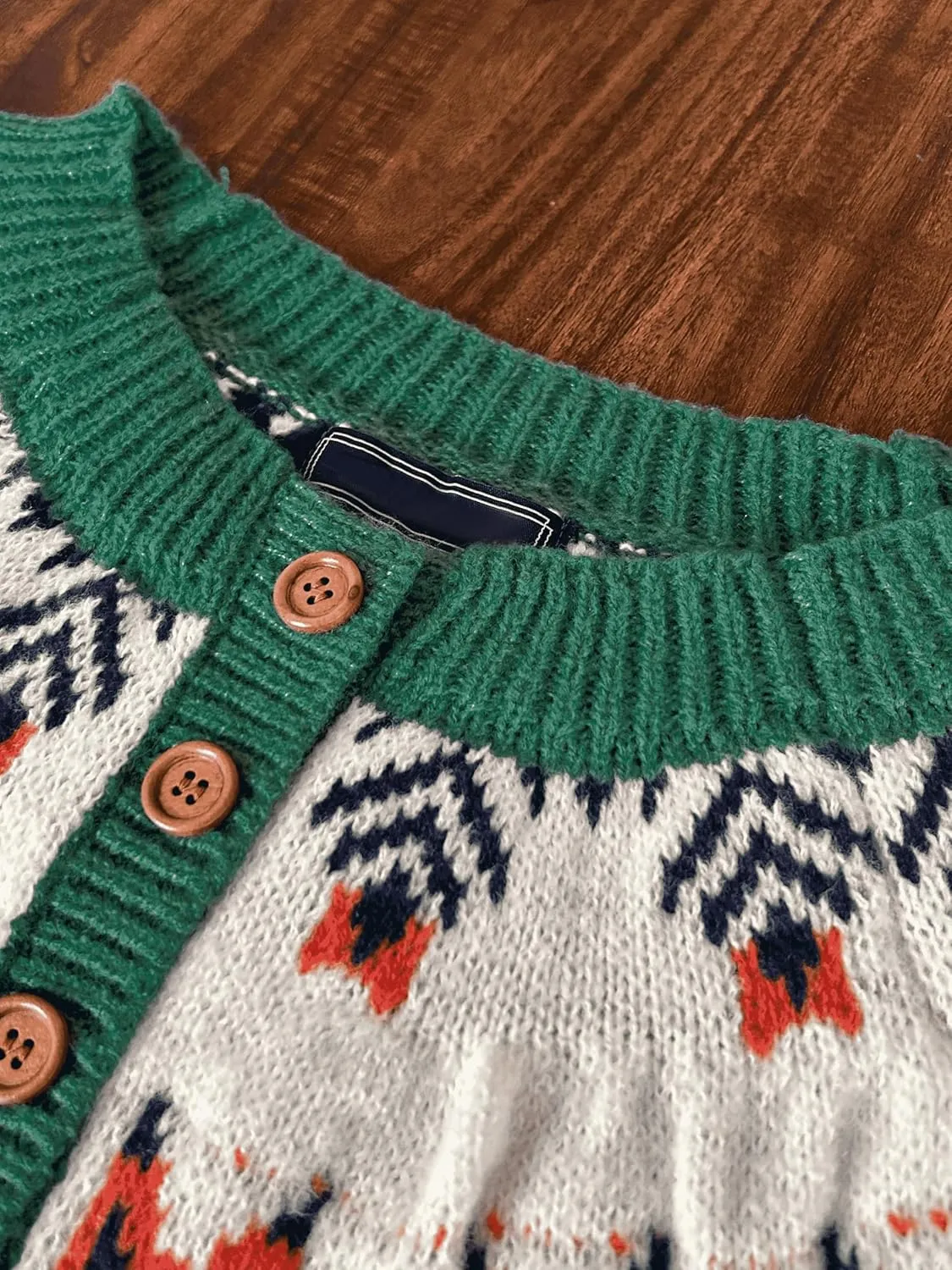 Women's Fair Isle Cardigan Sweaters Vintage Ethnic Argyle Long Sleeve Button Down Pullover Knit Sweater