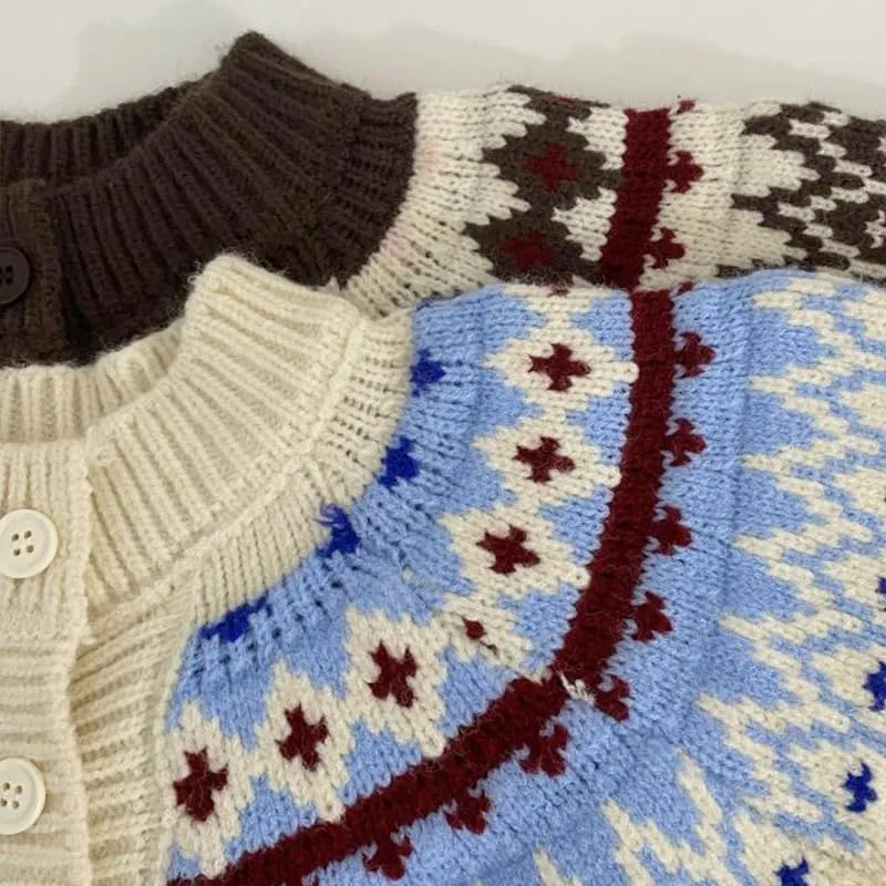 Women's Fair Isle Cardigan Sweaters Vintage Ethnic Argyle Long Sleeve Button Down Pullover Knit Sweater