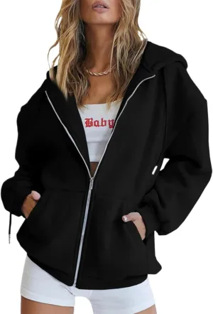 Womens Fashion Jackets Oversized Casual Sweaters Womens Zipper Hoodies Fall Long Sleeve Sweatshirts