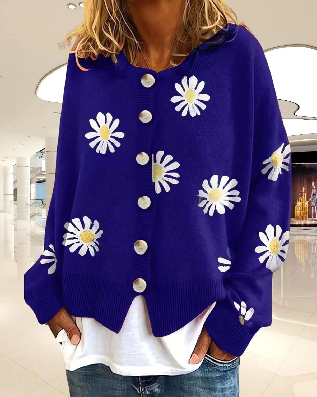 Womens Floral Cardigan Sweaters Open Front Long Sleeve Knit Y2K Lightweigat Daisy Cute Outwear Coats Fall Fahsion 2024