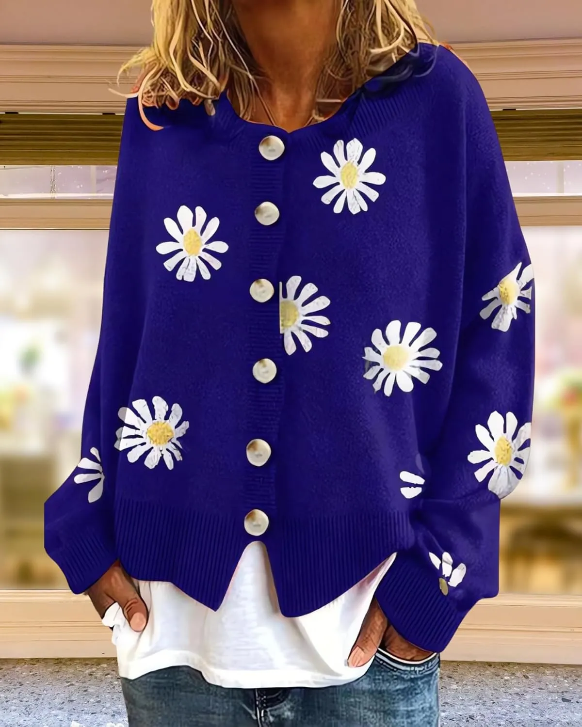 Womens Floral Cardigan Sweaters Open Front Long Sleeve Knit Y2K Lightweigat Daisy Cute Outwear Coats Fall Fahsion 2024