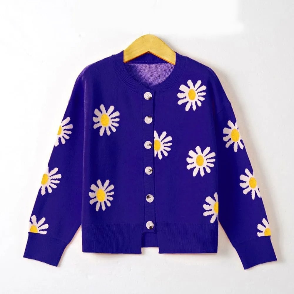 Womens Floral Cardigan Sweaters Open Front Long Sleeve Knit Y2K Lightweigat Daisy Cute Outwear Coats Fall Fahsion 2024