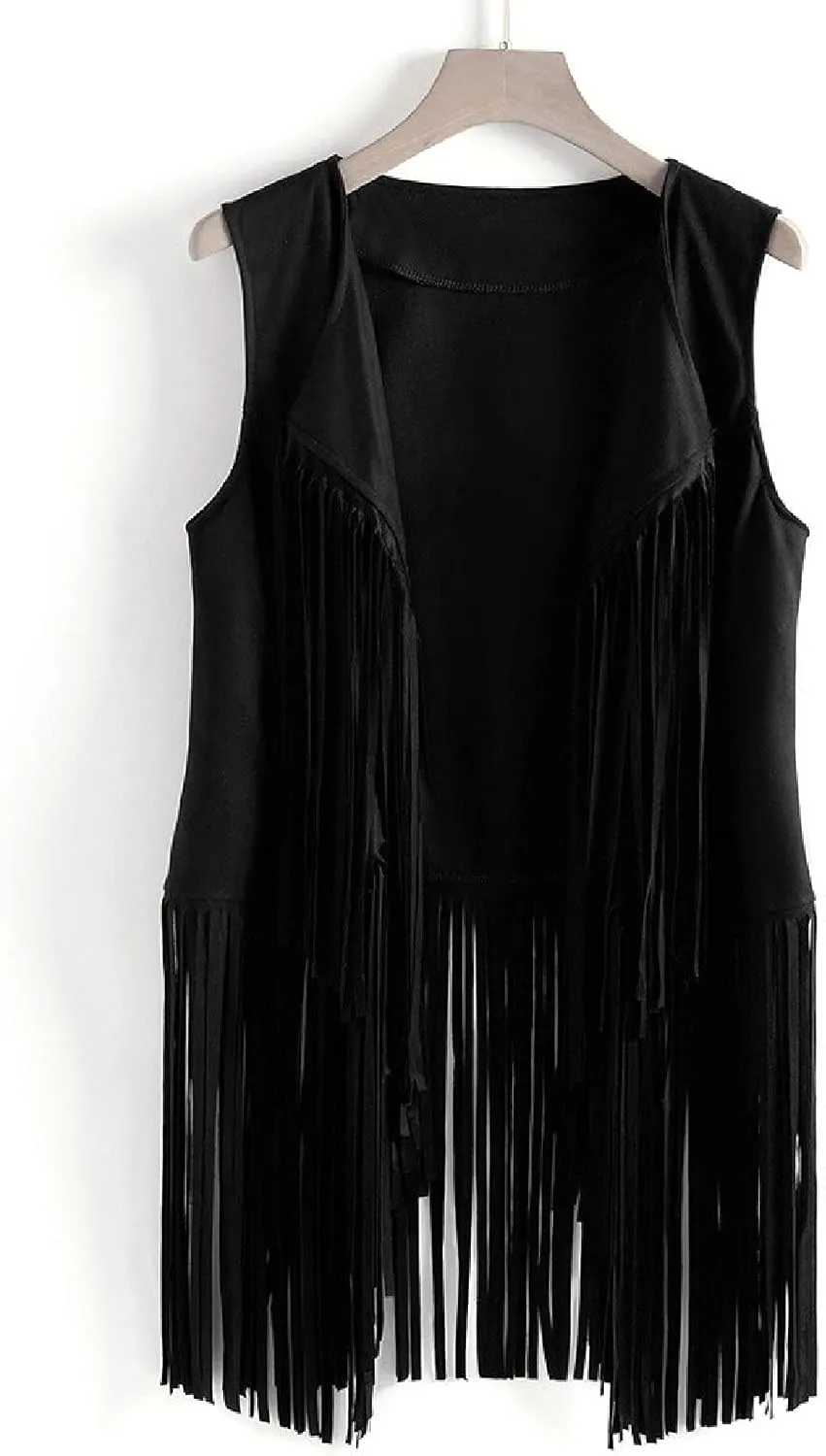 Womens Fringe Jacket Vest Western 70s Outfits Vintage Tassel Sleeveless Cardigans Hippie Clothes Cowgirl Tops Shirts