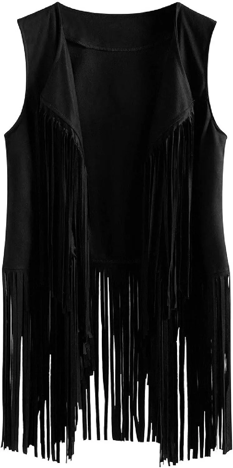 Womens Fringe Jacket Vest Western 70s Outfits Vintage Tassel Sleeveless Cardigans Hippie Clothes Cowgirl Tops Shirts