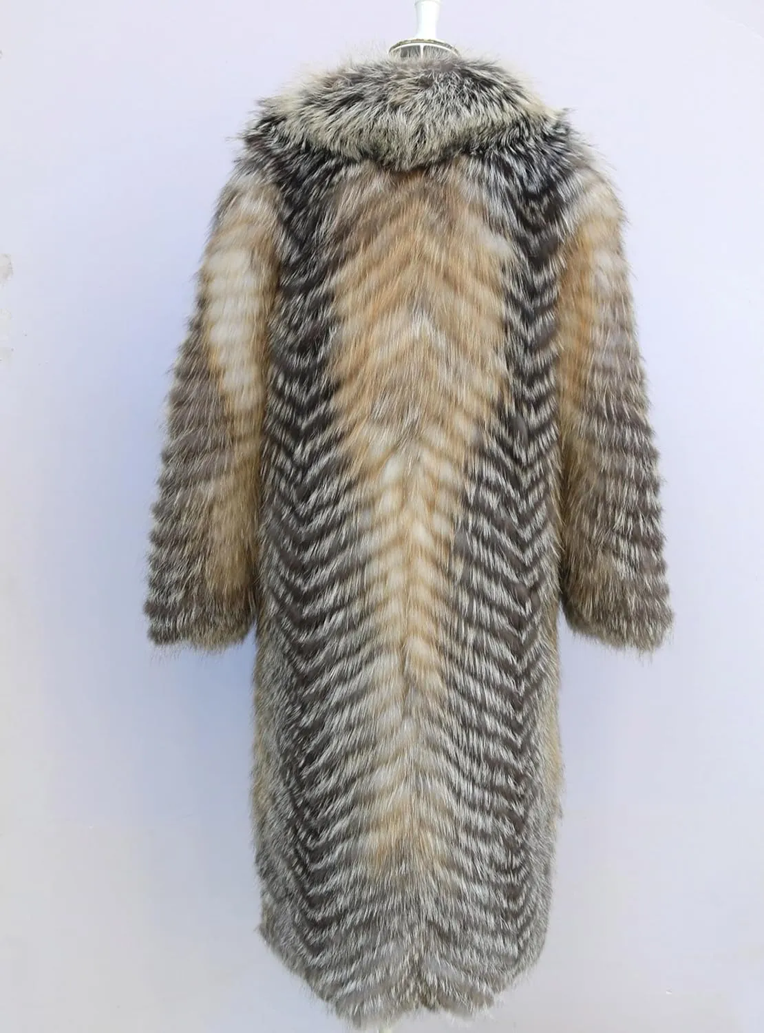 Women's Genuine Fox Fur Jacket Winter Coat Long Fuzzy Outerwear Turn-down Collar
