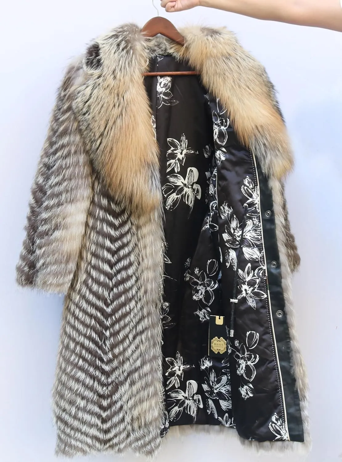 Women's Genuine Fox Fur Jacket Winter Coat Long Fuzzy Outerwear Turn-down Collar