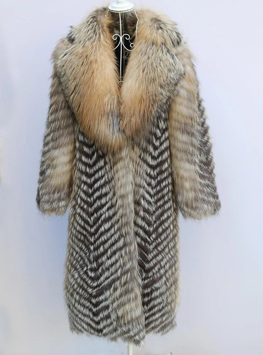 Women's Genuine Fox Fur Jacket Winter Coat Long Fuzzy Outerwear Turn-down Collar