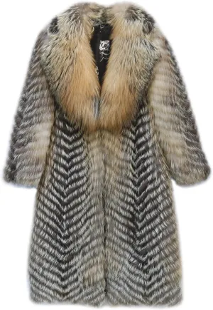 Women's Genuine Fox Fur Jacket Winter Coat Long Fuzzy Outerwear Turn-down Collar
