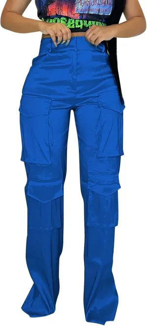 Women's High Waist Casual Cargo Pants Straight Leg Relaxed Fit Sweatpants for Sports Fashion Solid Baggy Jogger Pant