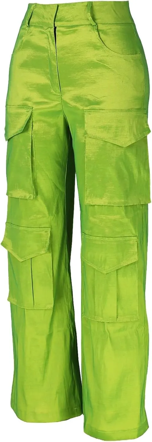 Women's High Waist Casual Cargo Pants Straight Leg Relaxed Fit Sweatpants for Sports Fashion Solid Baggy Jogger Pant