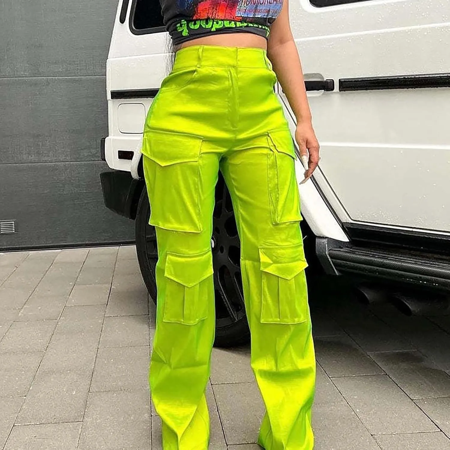 Women's High Waist Casual Cargo Pants Straight Leg Relaxed Fit Sweatpants for Sports Fashion Solid Baggy Jogger Pant