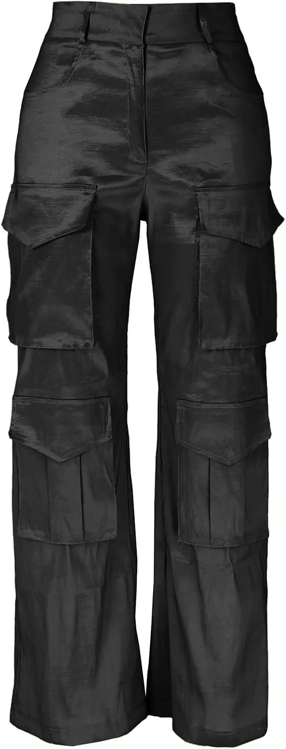 Women's High Waist Casual Cargo Pants Straight Leg Relaxed Fit Sweatpants for Sports Fashion Solid Baggy Jogger Pant