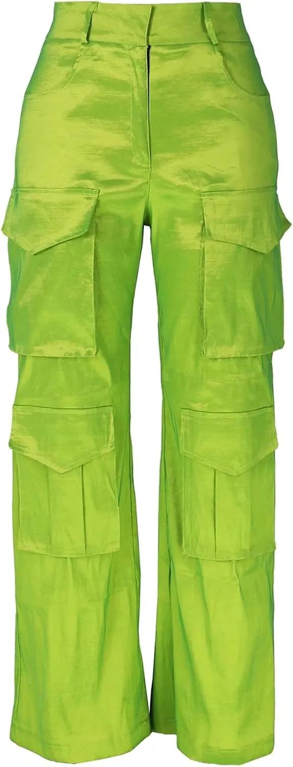 Women's High Waist Casual Cargo Pants Straight Leg Relaxed Fit Sweatpants for Sports Fashion Solid Baggy Jogger Pant