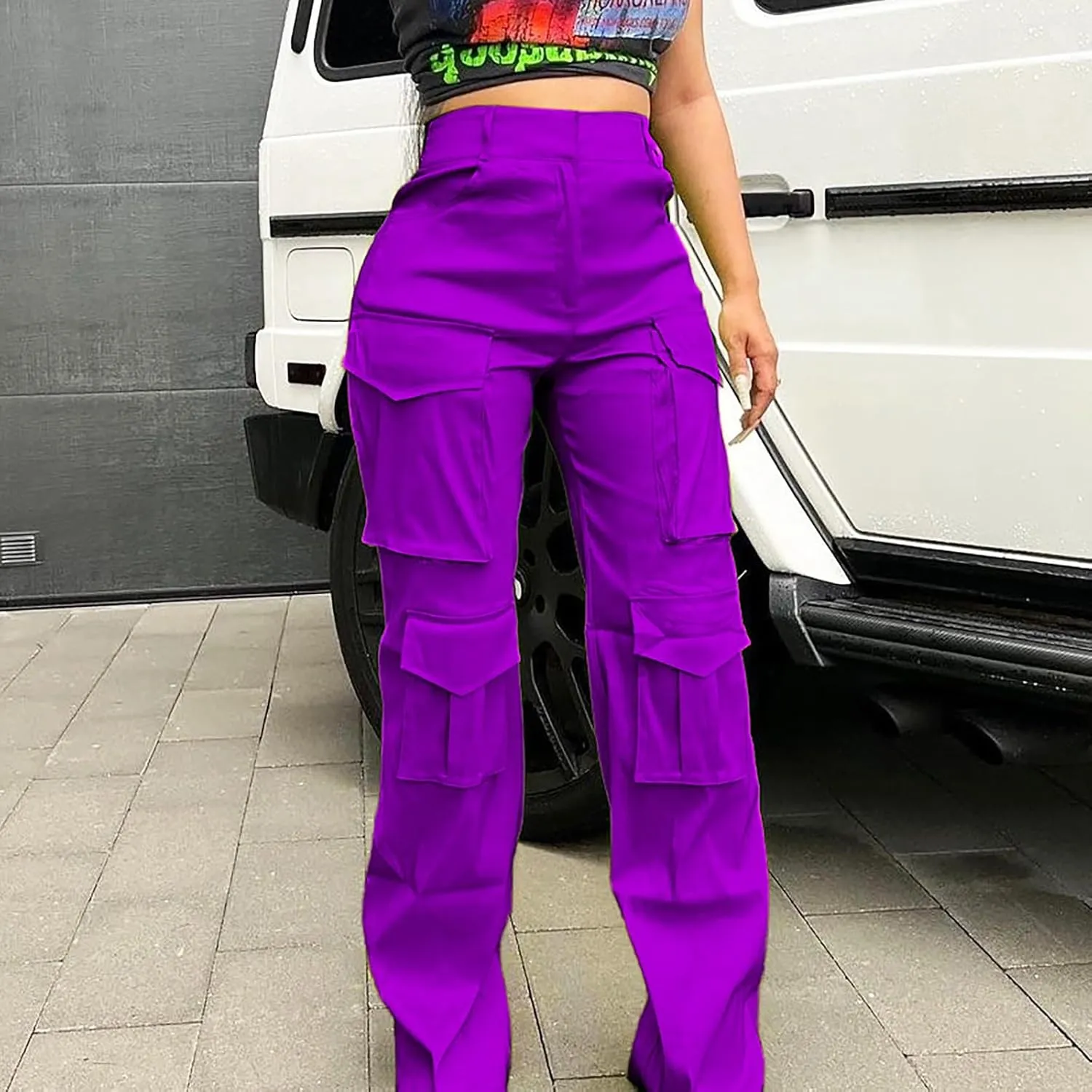 Women's High Waist Casual Cargo Pants Straight Leg Relaxed Fit Sweatpants for Sports Fashion Solid Baggy Jogger Pant