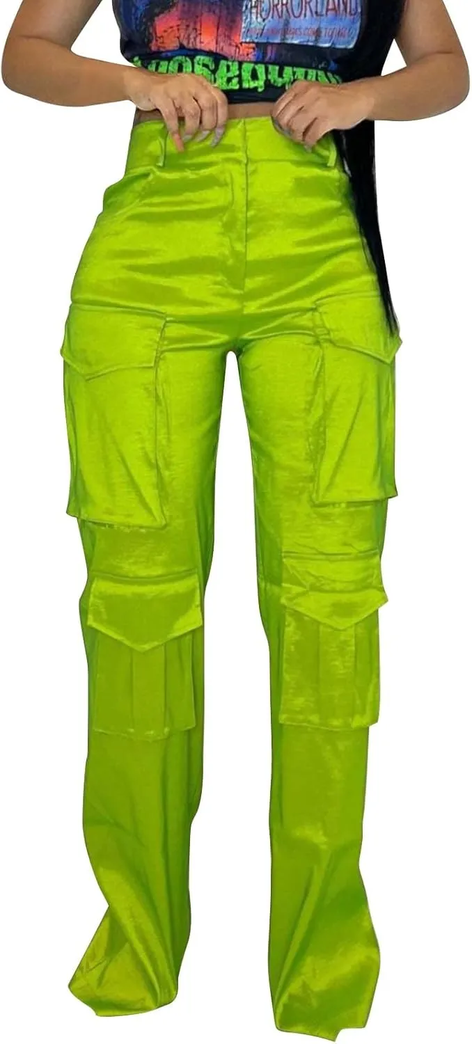 Women's High Waist Casual Cargo Pants Straight Leg Relaxed Fit Sweatpants for Sports Fashion Solid Baggy Jogger Pant