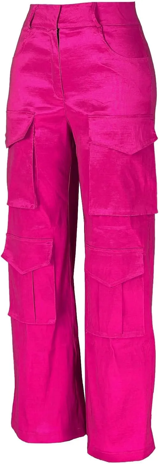 Women's High Waist Casual Cargo Pants Straight Leg Relaxed Fit Sweatpants for Sports Fashion Solid Baggy Jogger Pant