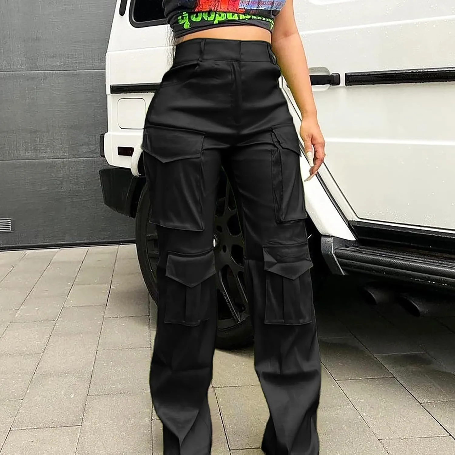 Women's High Waist Casual Cargo Pants Straight Leg Relaxed Fit Sweatpants for Sports Fashion Solid Baggy Jogger Pant