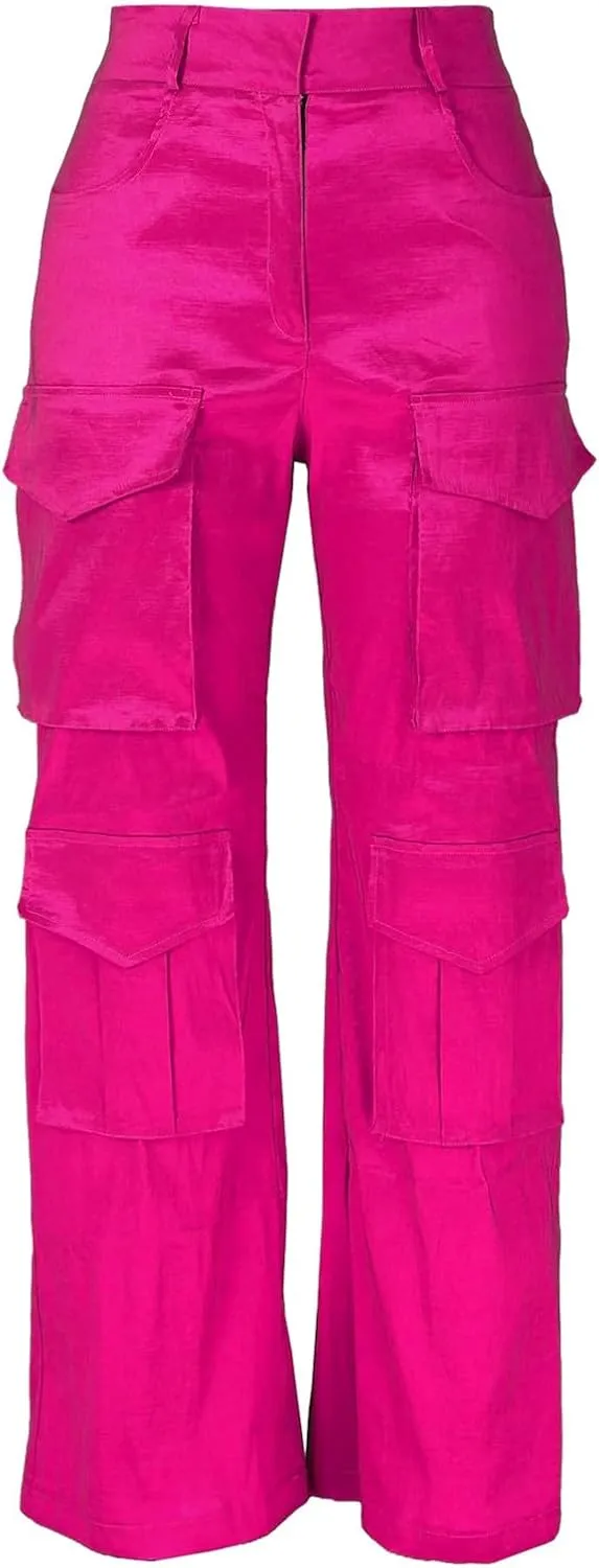 Women's High Waist Casual Cargo Pants Straight Leg Relaxed Fit Sweatpants for Sports Fashion Solid Baggy Jogger Pant