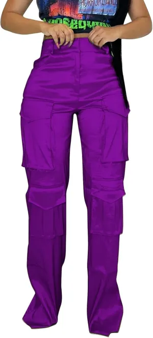 Women's High Waist Casual Cargo Pants Straight Leg Relaxed Fit Sweatpants for Sports Fashion Solid Baggy Jogger Pant