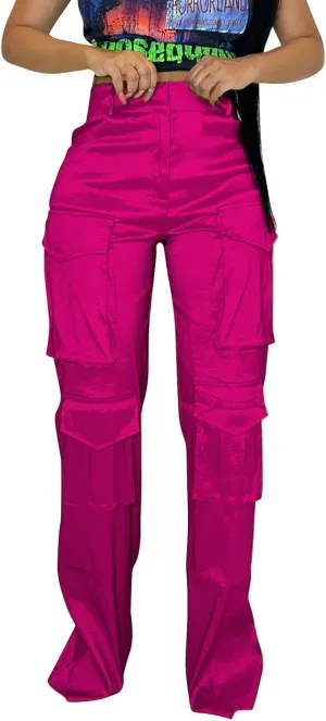 Women's High Waist Casual Cargo Pants Straight Leg Relaxed Fit Sweatpants for Sports Fashion Solid Baggy Jogger Pant