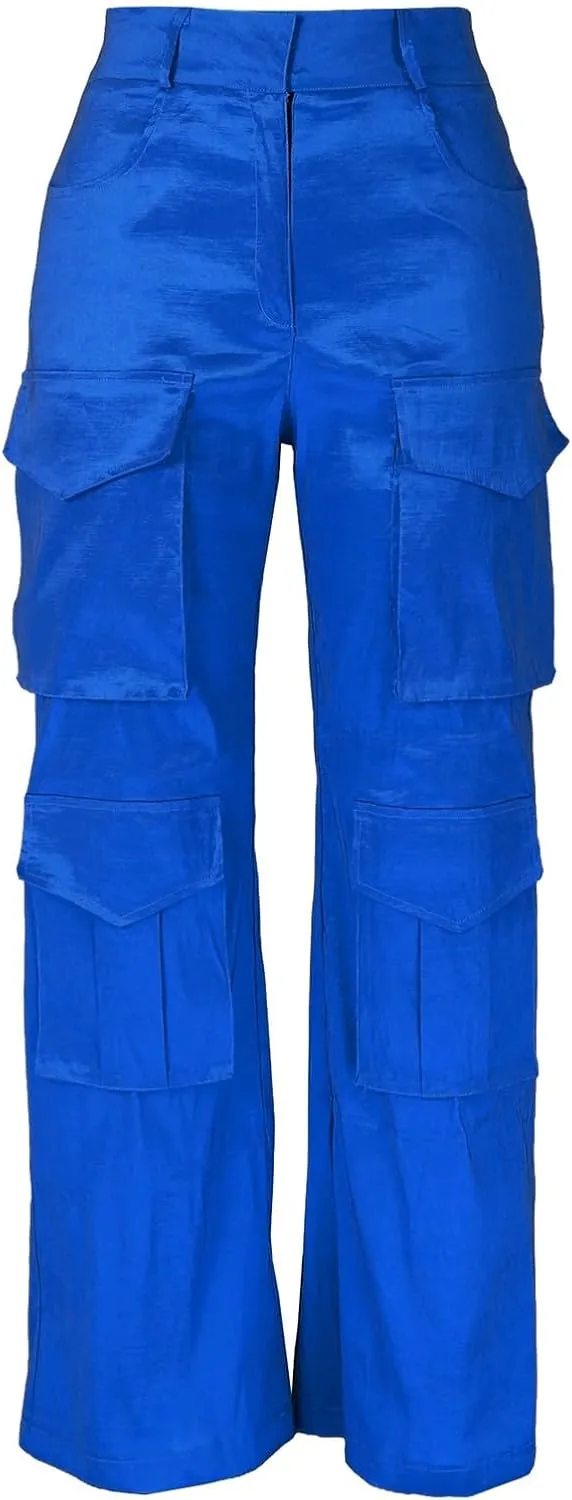 Women's High Waist Casual Cargo Pants Straight Leg Relaxed Fit Sweatpants for Sports Fashion Solid Baggy Jogger Pant