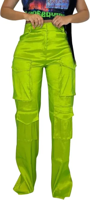 Women's High Waist Casual Cargo Pants Straight Leg Relaxed Fit Sweatpants for Sports Fashion Solid Baggy Jogger Pant