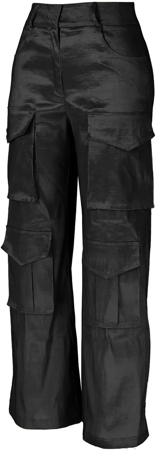 Women's High Waist Casual Cargo Pants Straight Leg Relaxed Fit Sweatpants for Sports Fashion Solid Baggy Jogger Pant