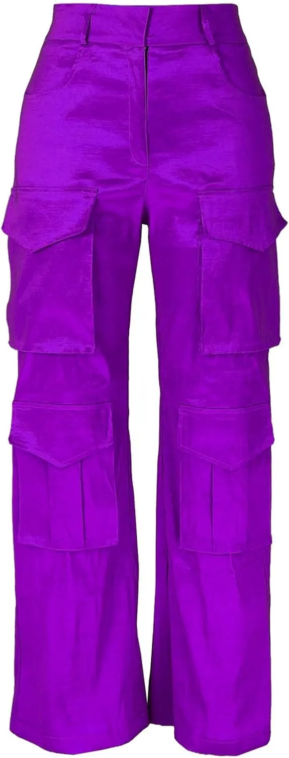 Women's High Waist Casual Cargo Pants Straight Leg Relaxed Fit Sweatpants for Sports Fashion Solid Baggy Jogger Pant