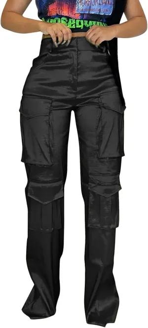 Women's High Waist Casual Cargo Pants Straight Leg Relaxed Fit Sweatpants for Sports Fashion Solid Baggy Jogger Pant