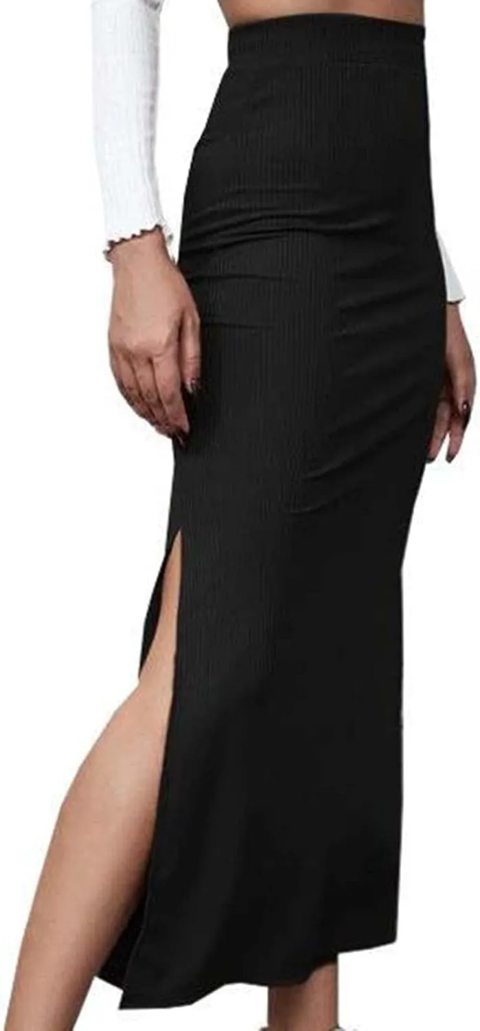 Women's High Waisted Stretch Wrap Hip Maxi Skirts Side Split Bodycon Pencil Skirt Versatile Casual Fashion Skirt