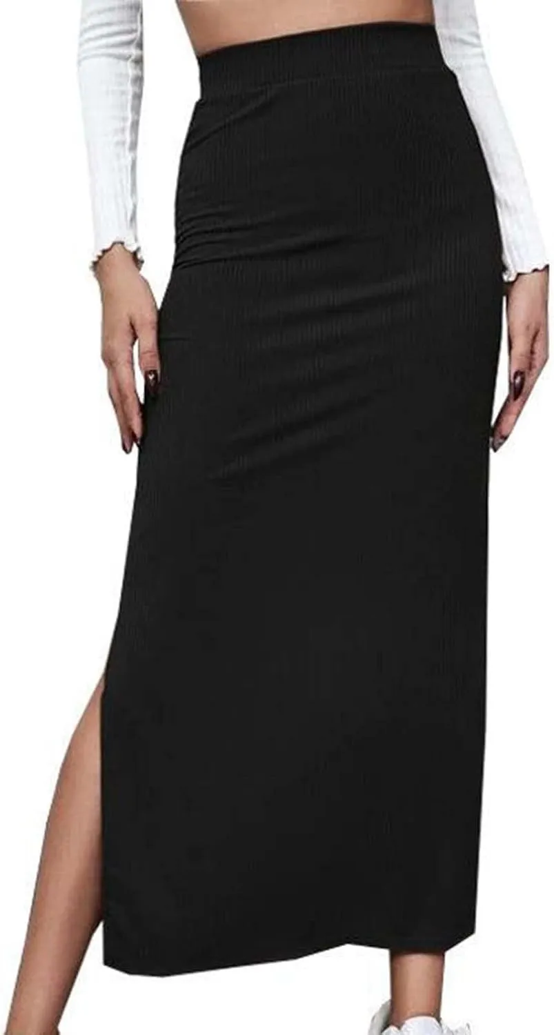 Women's High Waisted Stretch Wrap Hip Maxi Skirts Side Split Bodycon Pencil Skirt Versatile Casual Fashion Skirt