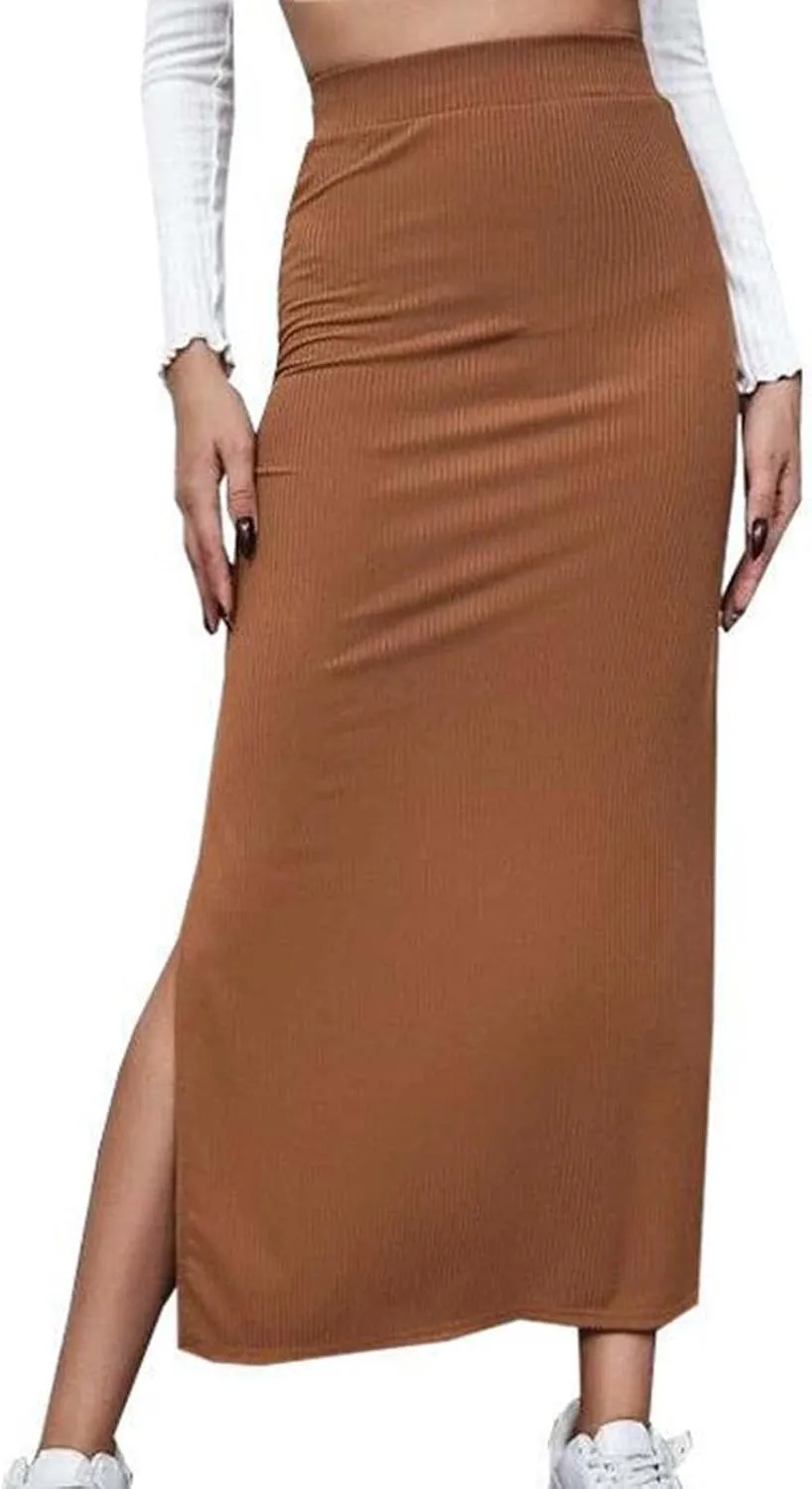 Women's High Waisted Stretch Wrap Hip Maxi Skirts Side Split Bodycon Pencil Skirt Versatile Casual Fashion Skirt