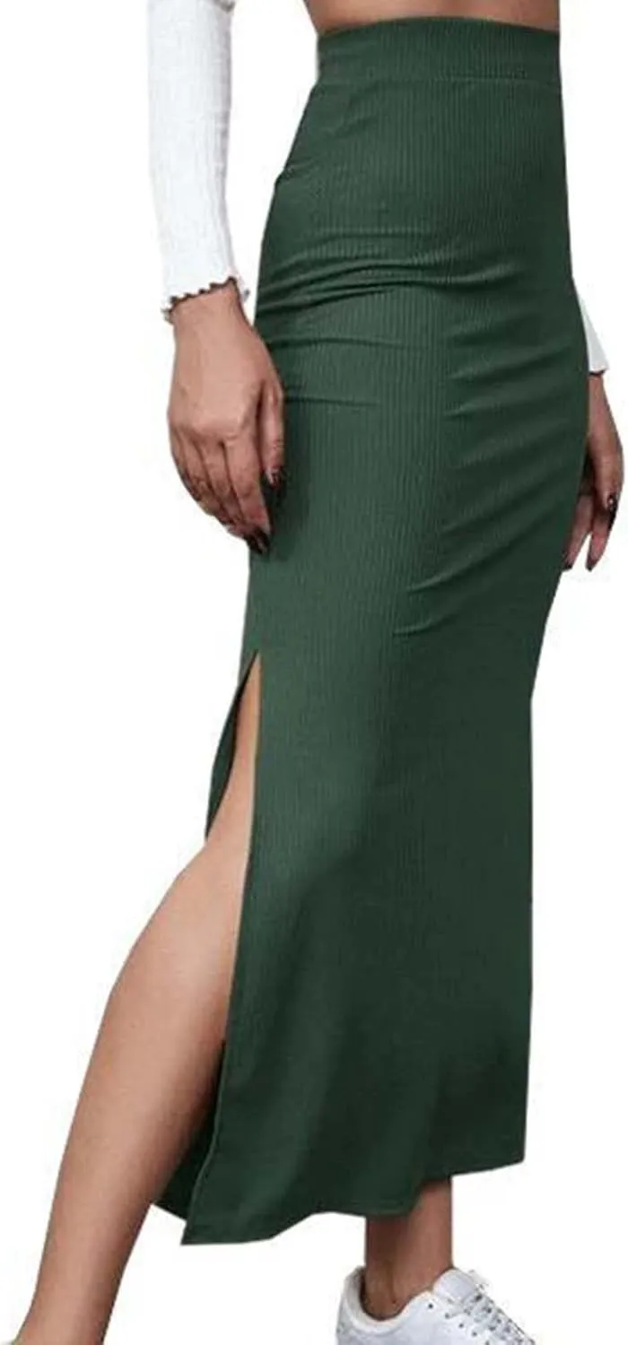 Women's High Waisted Stretch Wrap Hip Maxi Skirts Side Split Bodycon Pencil Skirt Versatile Casual Fashion Skirt