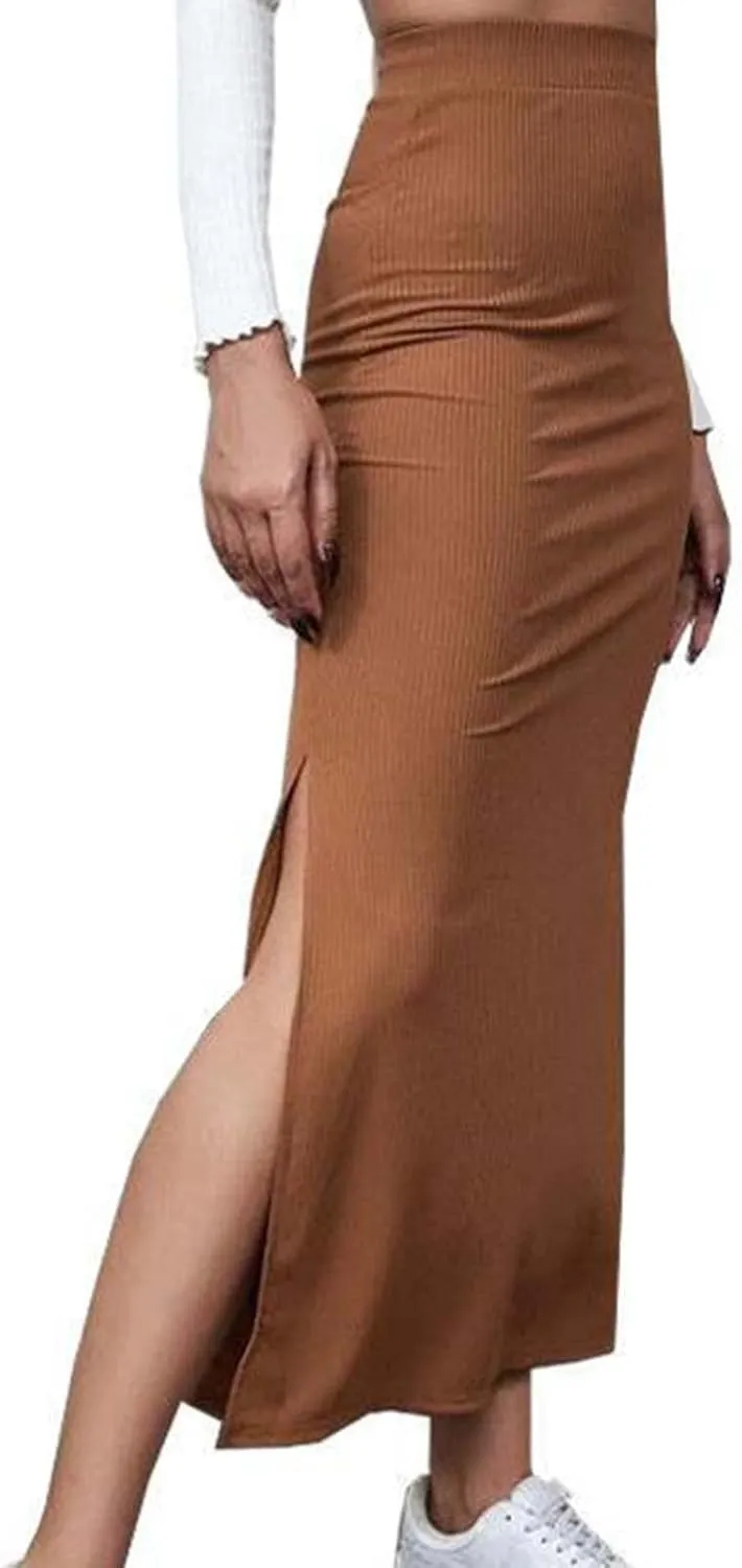 Women's High Waisted Stretch Wrap Hip Maxi Skirts Side Split Bodycon Pencil Skirt Versatile Casual Fashion Skirt