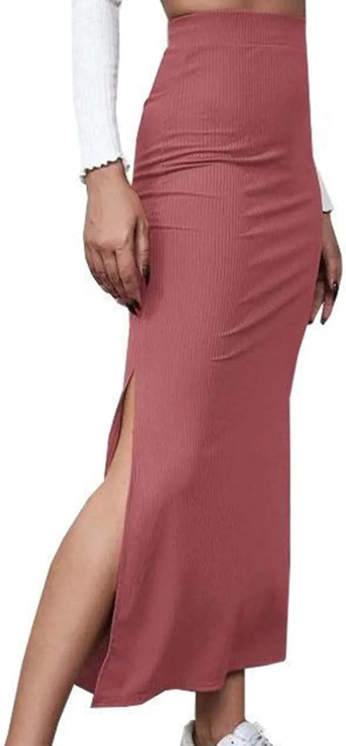 Women's High Waisted Stretch Wrap Hip Maxi Skirts Side Split Bodycon Pencil Skirt Versatile Casual Fashion Skirt