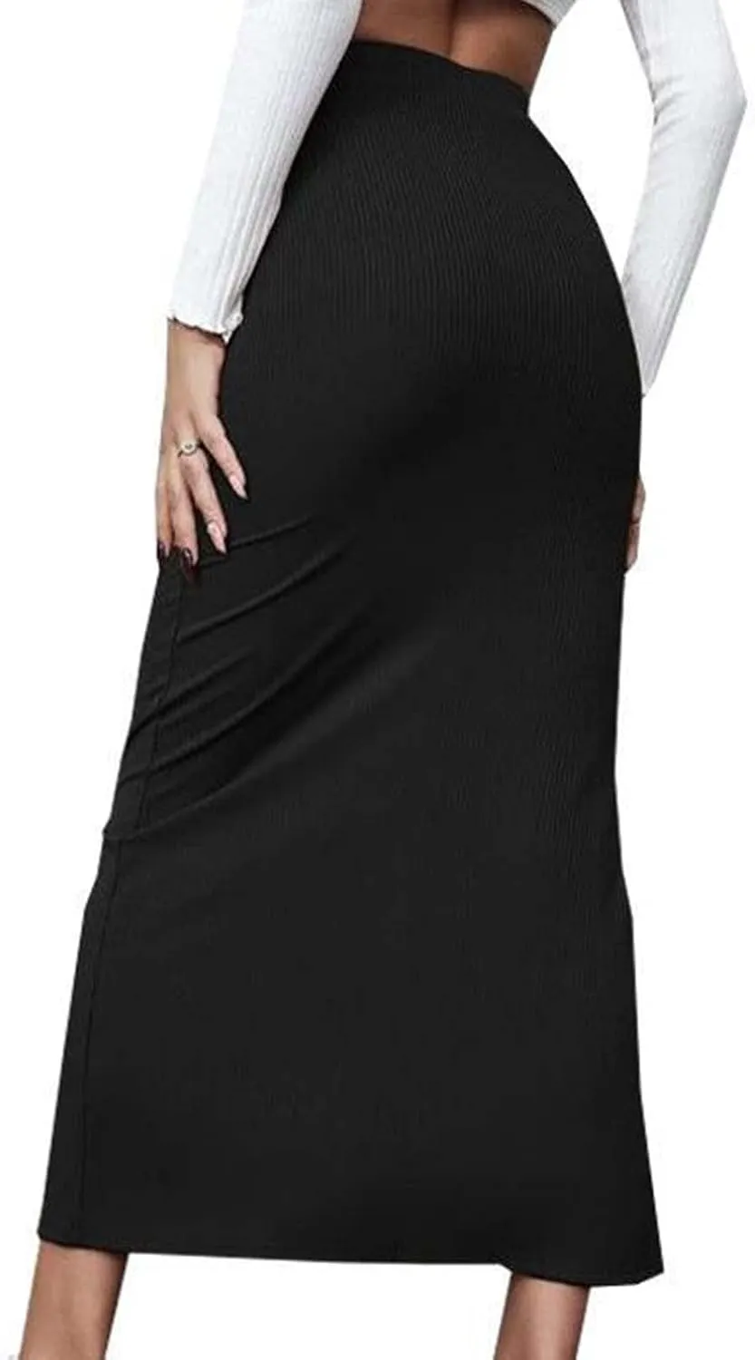 Women's High Waisted Stretch Wrap Hip Maxi Skirts Side Split Bodycon Pencil Skirt Versatile Casual Fashion Skirt