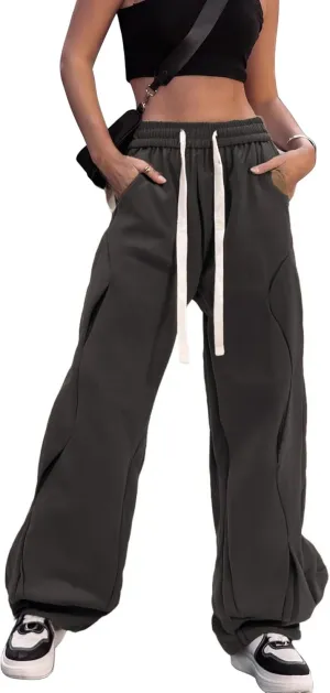 Womens Hiking Pants with Pockets Loose Fit Casual High Waisted Drawstring Wide Leg Lightweight Baggy Cargo Pants