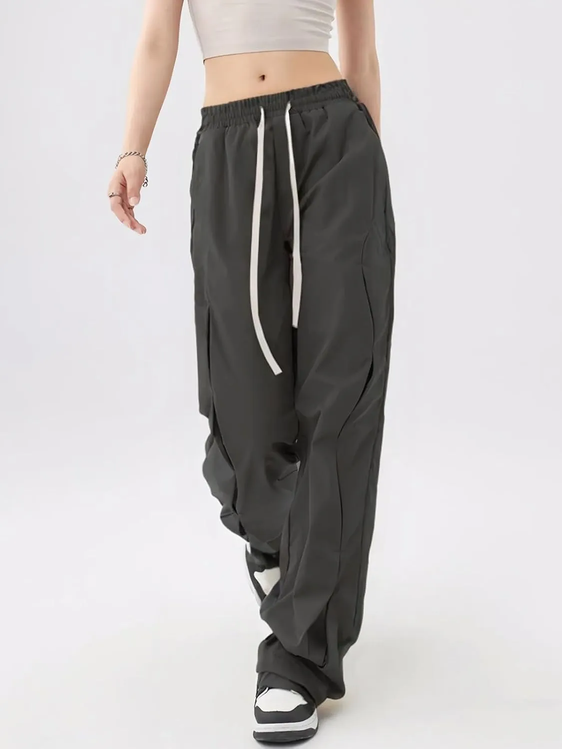 Womens Hiking Pants with Pockets Loose Fit Casual High Waisted Drawstring Wide Leg Lightweight Baggy Cargo Pants