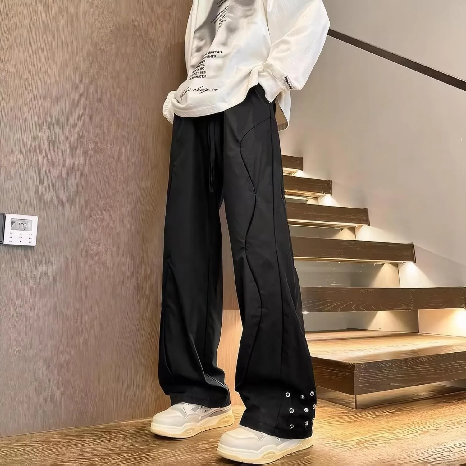 Womens Hiking Pants with Pockets Loose Fit Casual High Waisted Drawstring Wide Leg Lightweight Baggy Cargo Pants