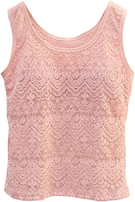 Womens Lace Tank Tops Camisole Built in Bra Padded Bra Vest Sleeveless Tank Tops for Women Girls