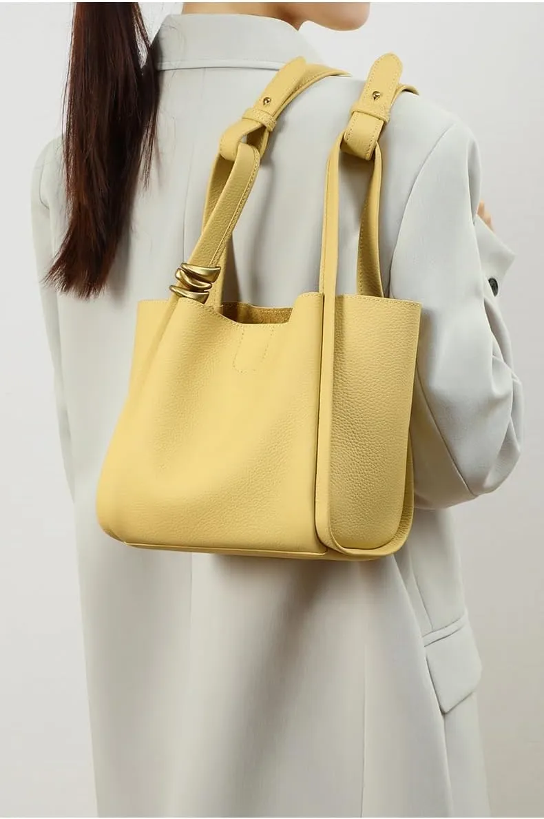 Women's Leather Shoulder Crossbody Bag Bucket Handbag Versatile Hobo Hand Carry Handle Casual Chic Stylish Elegant Luxury