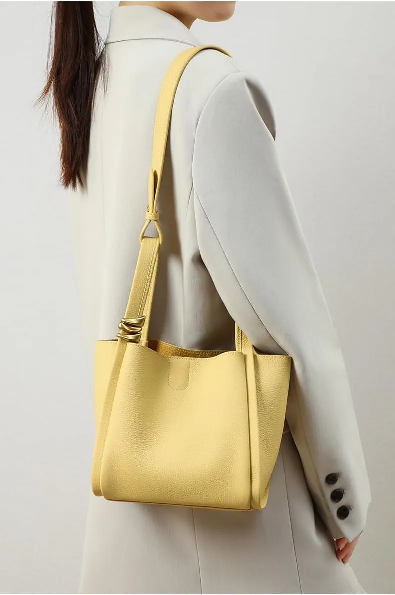 Women's Leather Shoulder Crossbody Bag Bucket Handbag Versatile Hobo Hand Carry Handle Casual Chic Stylish Elegant Luxury