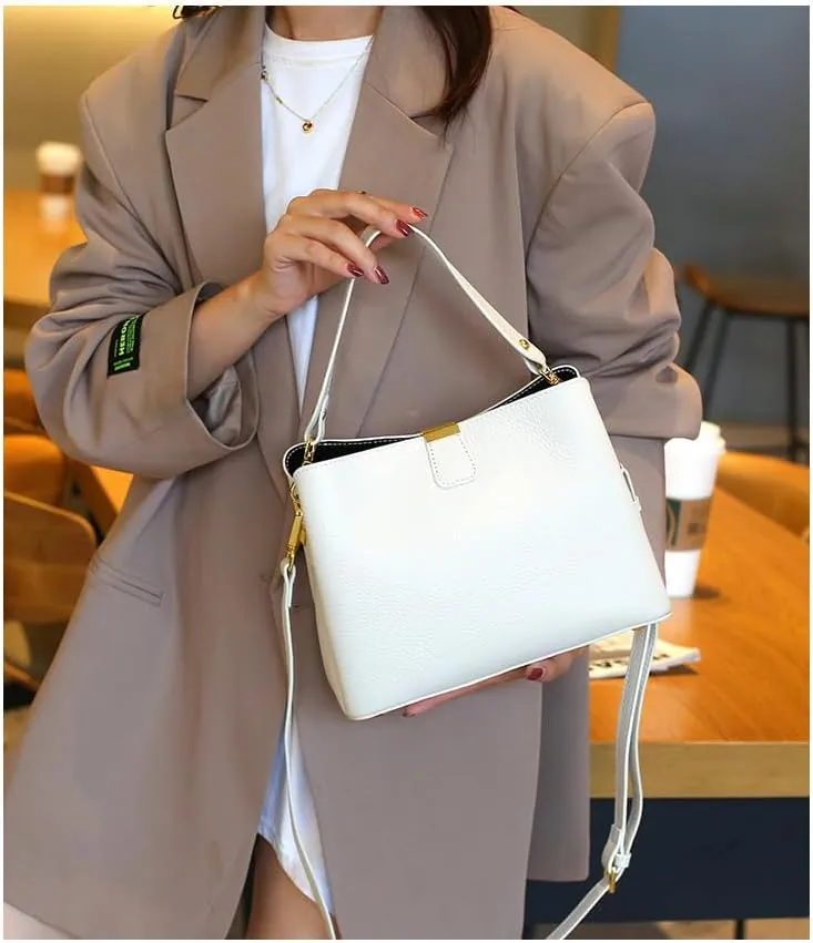 Women's Leather Shoulder Crossbody Bag Versatile Handbag Top Handle Hobo Bucket Bag Large Capacity Elegant Luxury Chic