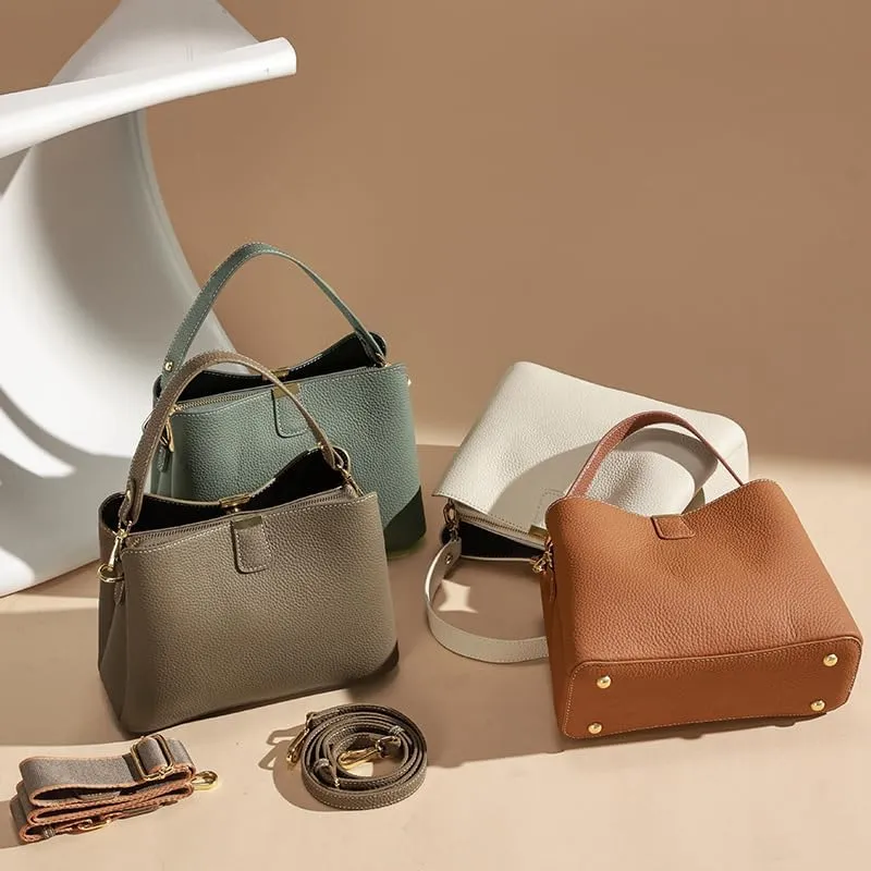 Women's Leather Shoulder Crossbody Bag Versatile Handbag Top Handle Hobo Bucket Bag Large Capacity Elegant Luxury Chic