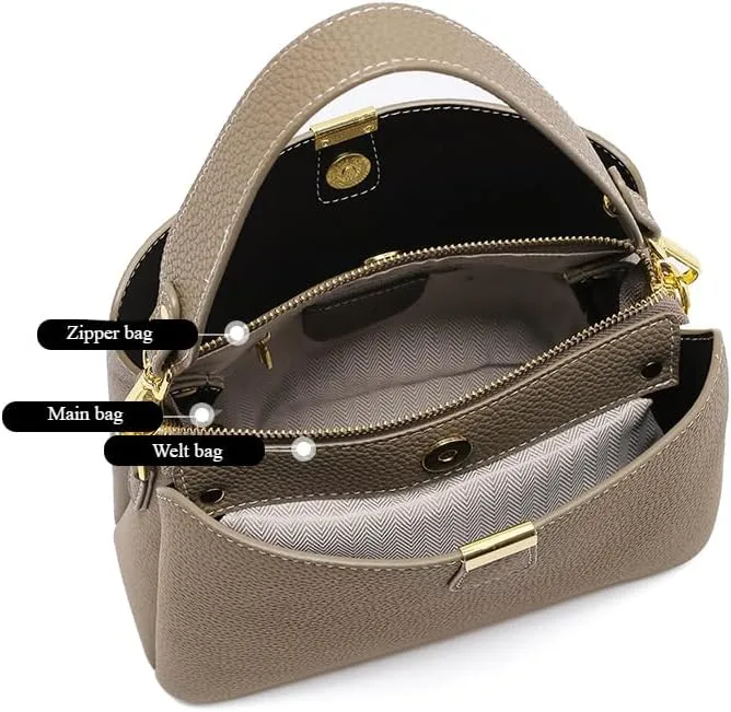 Women's Leather Shoulder Crossbody Bag Versatile Handbag Top Handle Hobo Bucket Bag Large Capacity Elegant Luxury Chic
