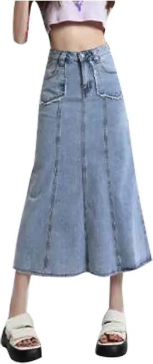 Women's Long Skirt Women's Casual Loose and Versatile Slim Fishtail Denim Skirt Wrap High Waisted Jean Skirt