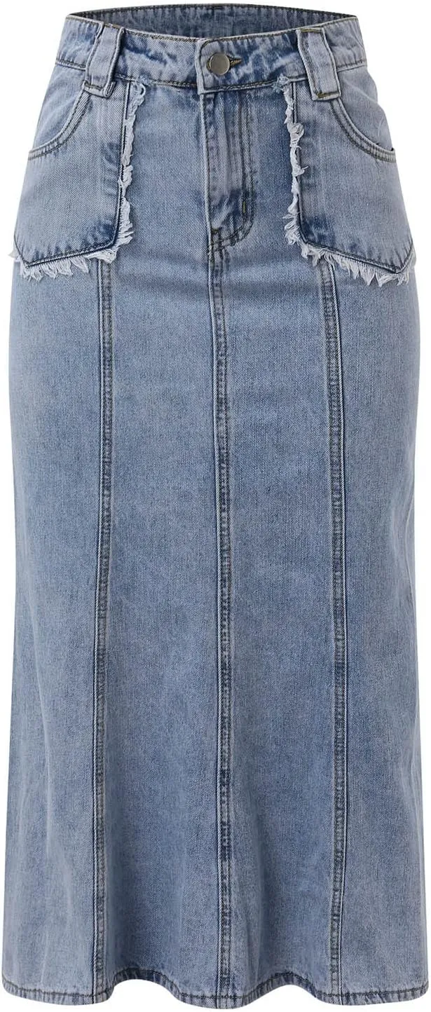 Women's Long Skirt Women's Casual Loose and Versatile Slim Fishtail Denim Skirt Wrap High Waisted Jean Skirt