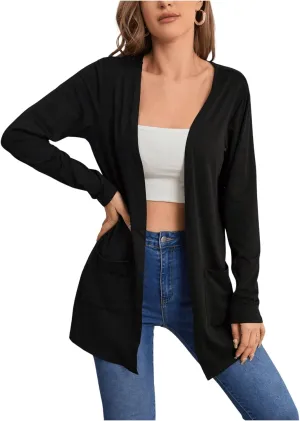 Women's Long Sleeve Basic Open Front Cardigan Casual Fall Jackets Outerwear with Pockets